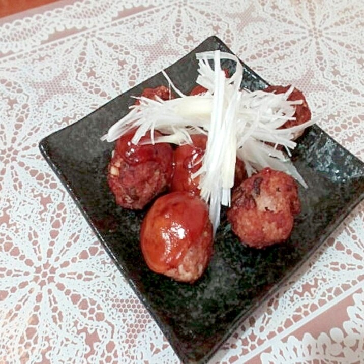 白髪ねぎと食べる肉団子の甘酢あん